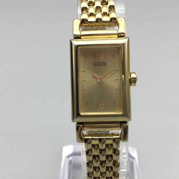 Coach Madison Tank Watch Women 17mm Gold Tone Classic New Battery 7" - Picture 1 of 15